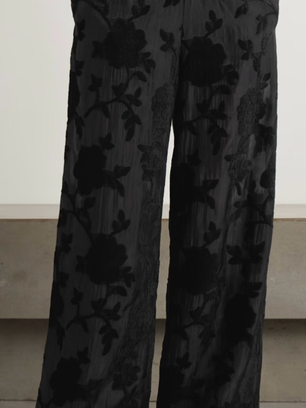 Dries Van Noten Black Floral Burnout Wide-Leg Pants